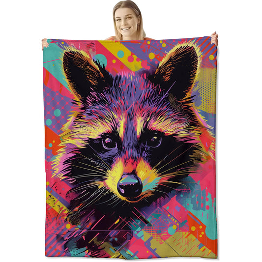 cromcu Raccoon Flannel Blanket for Kids and Adults, Colorful Animal Blankets, Soft Warm Cozy Throw for Sofa, Couch, Bed, Living Room Decor Gifts, Single-Sided Printing, 50x60 Inches