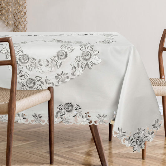 Decozen Ivory Table Cloth - Rectangle Lace Linen Tablecloth Intricate Cutouts Embroidery for Kitchen Dining Room Table Home Decor Wedding Receptions - 60 x 120 inches - The Alois Collection
