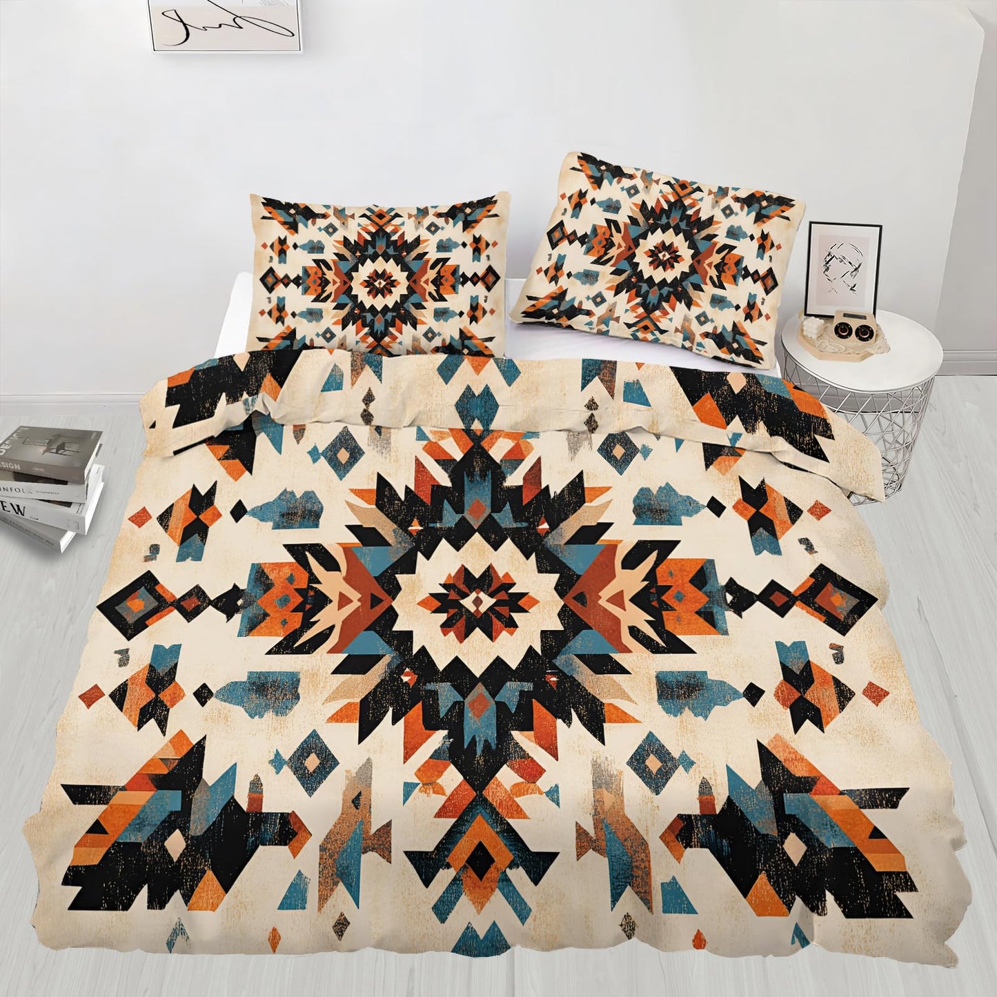 GKPLY Navajo Geometric Duvet Cover King, Tribal Aztec Bedding & Bedroom Decor, Southwestern Comforter, Zipper Closure, Rustic Ethnic Duvet Cover & 2 Pillowcases, Reversible Print