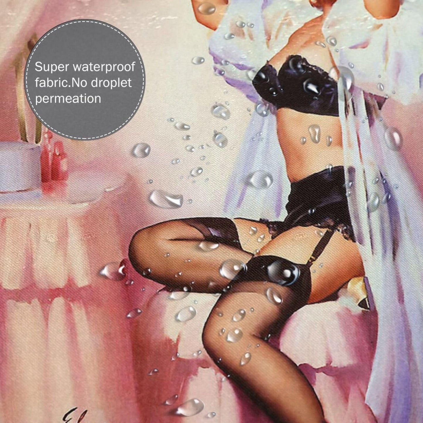 FUNNY KIDS' HOME Retro Pin up Girl Shower Curtains for Bathroom Oil Painting Art Canvas Style Decorations Sexy Girl with a Scissors Waterproof Polyester 72(w) x72(h)