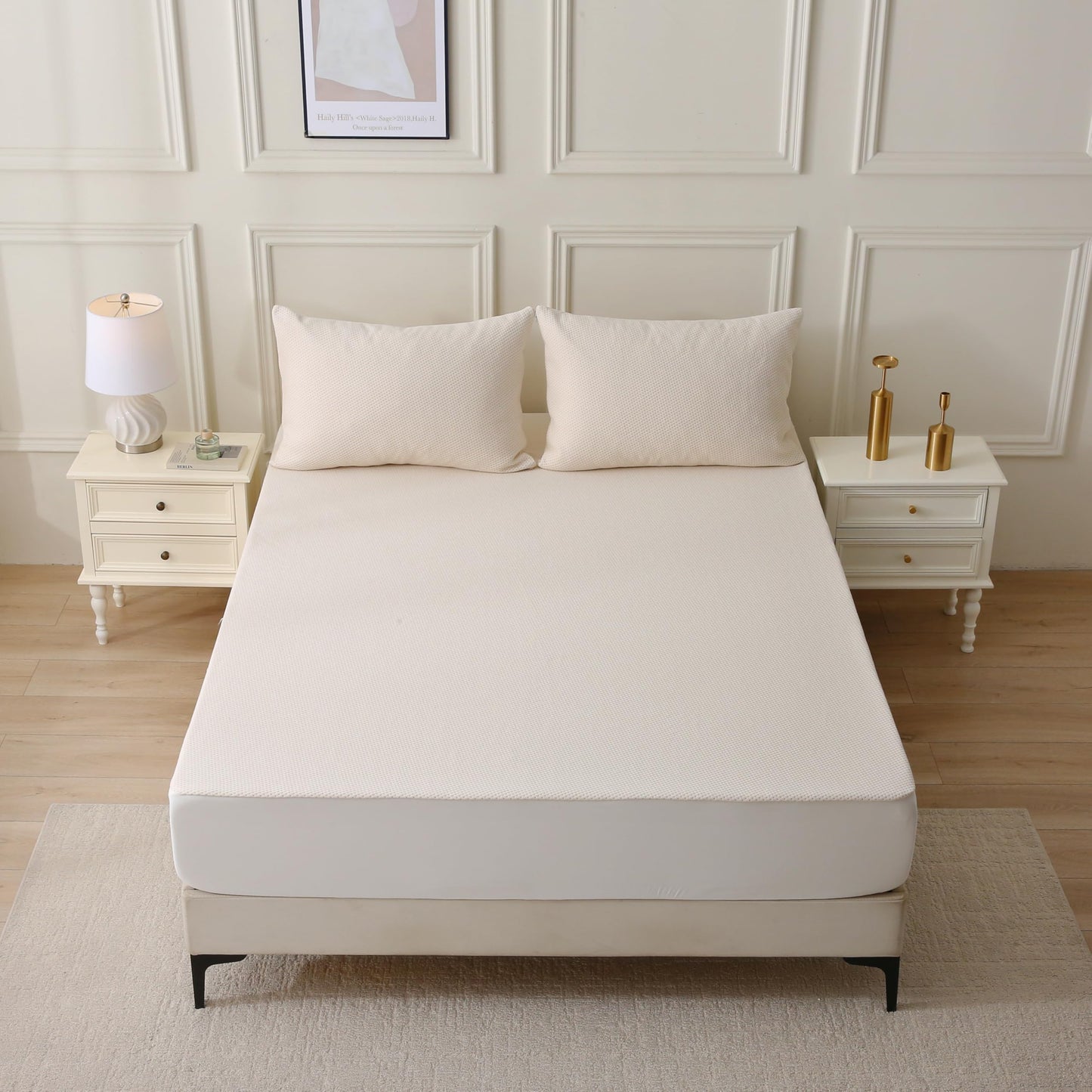 Deluxe Cooling Mattress Protector Full - Waterproof - Crisp, Breathable Organic Cotton Surface with a Percale-Inspired Feel - 280GSM Air-Knit Mattress Pad - Noiseless Deep Pocket
