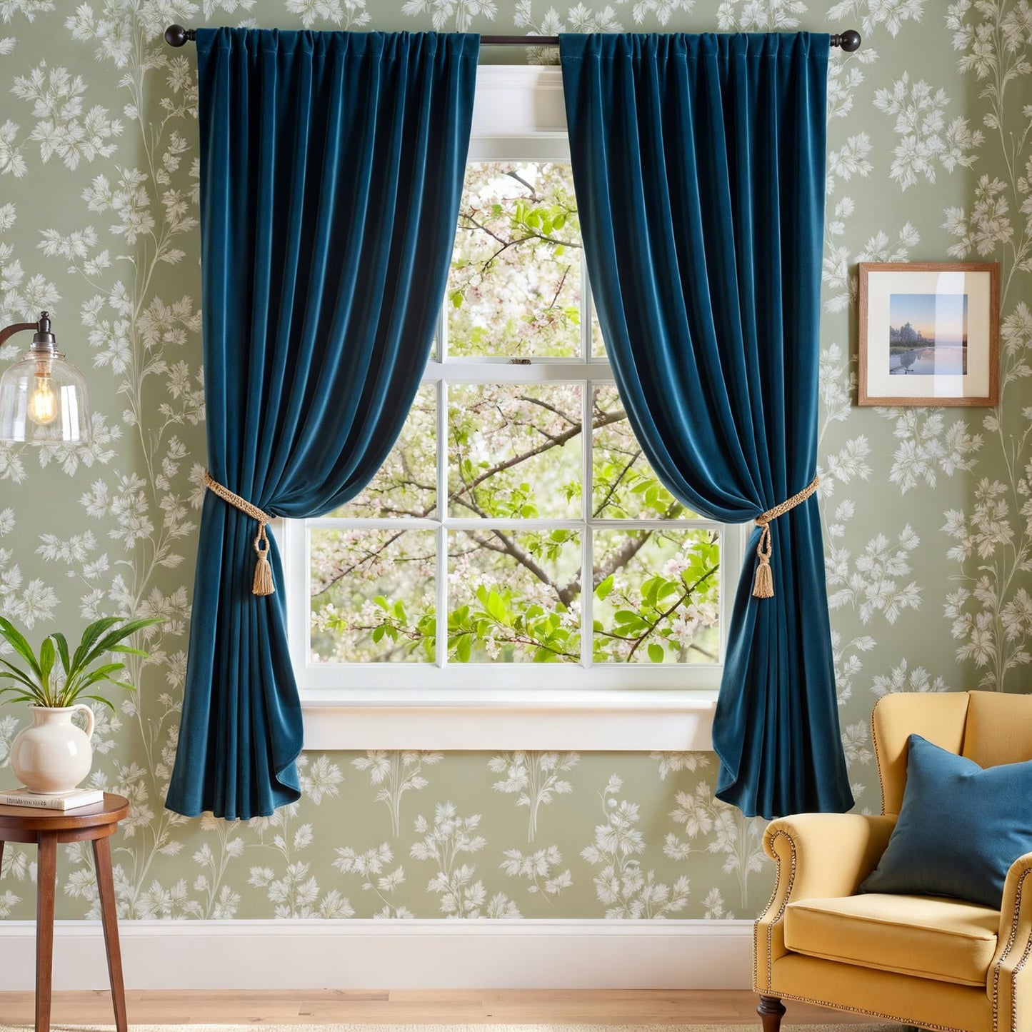Lazzzy Velvet Blackout Curtains Thermal Insulated Room Window Drapes Super Soft Luxury Curtains for Living Room Bedroom Rod Pocket 2 Panels, Dark Blue, 52" W x 72" L
