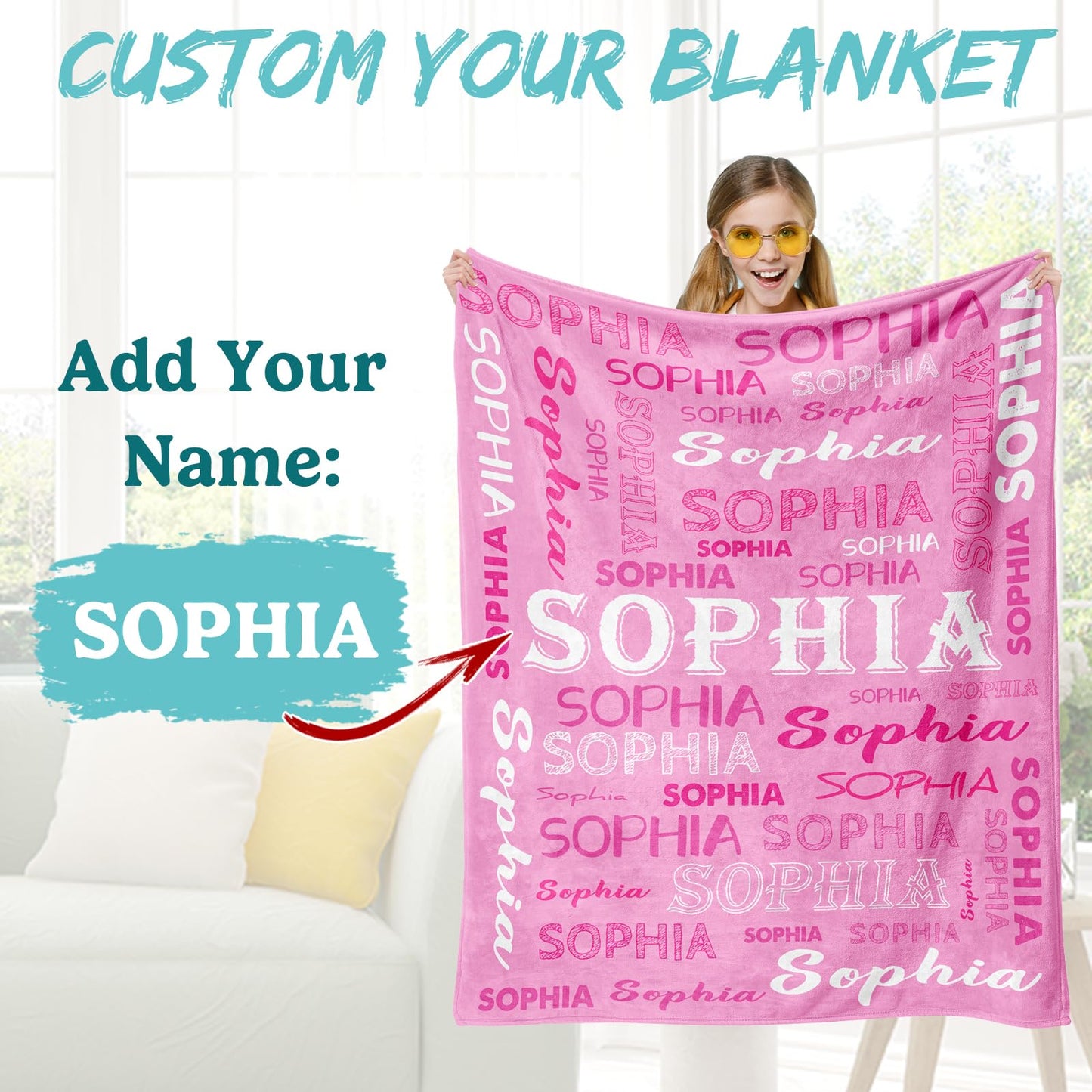 Custom Name Blanket, Personalized Throw Blanket with Names for Teen Girls Boys Kids, Customized Name Throw Blanket Customizable Gift for Kids Baby Adult Women Men Christmas Birthday - Printed in USA
