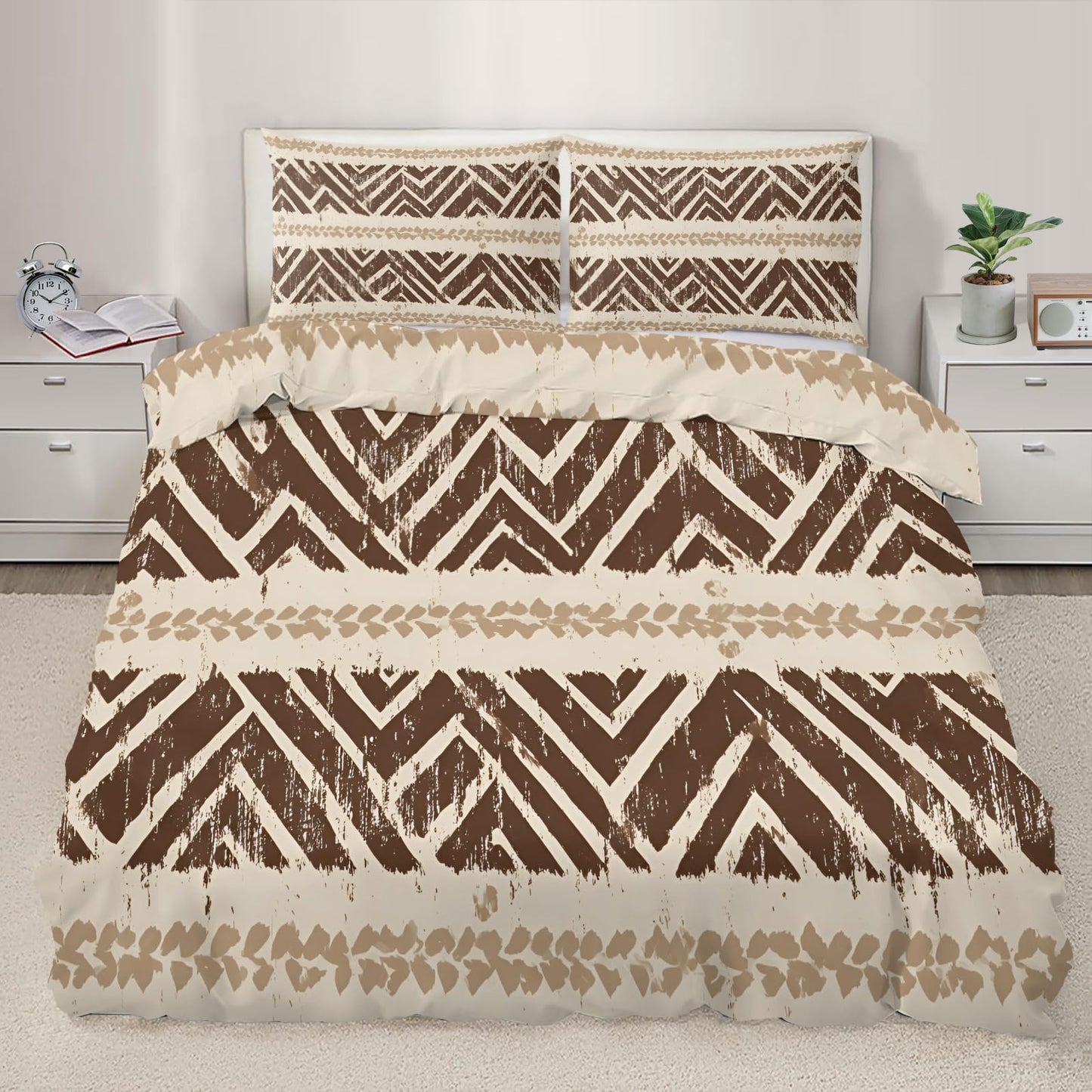 ZAOMIR Geometric Aztec Duvet Cover Twin Size, Boho Aztec Bedding Set 3 Piece, Bohemian Striped Patterned Comforter Cover with Zipper Soft Microfiber, 2 Pillowcases