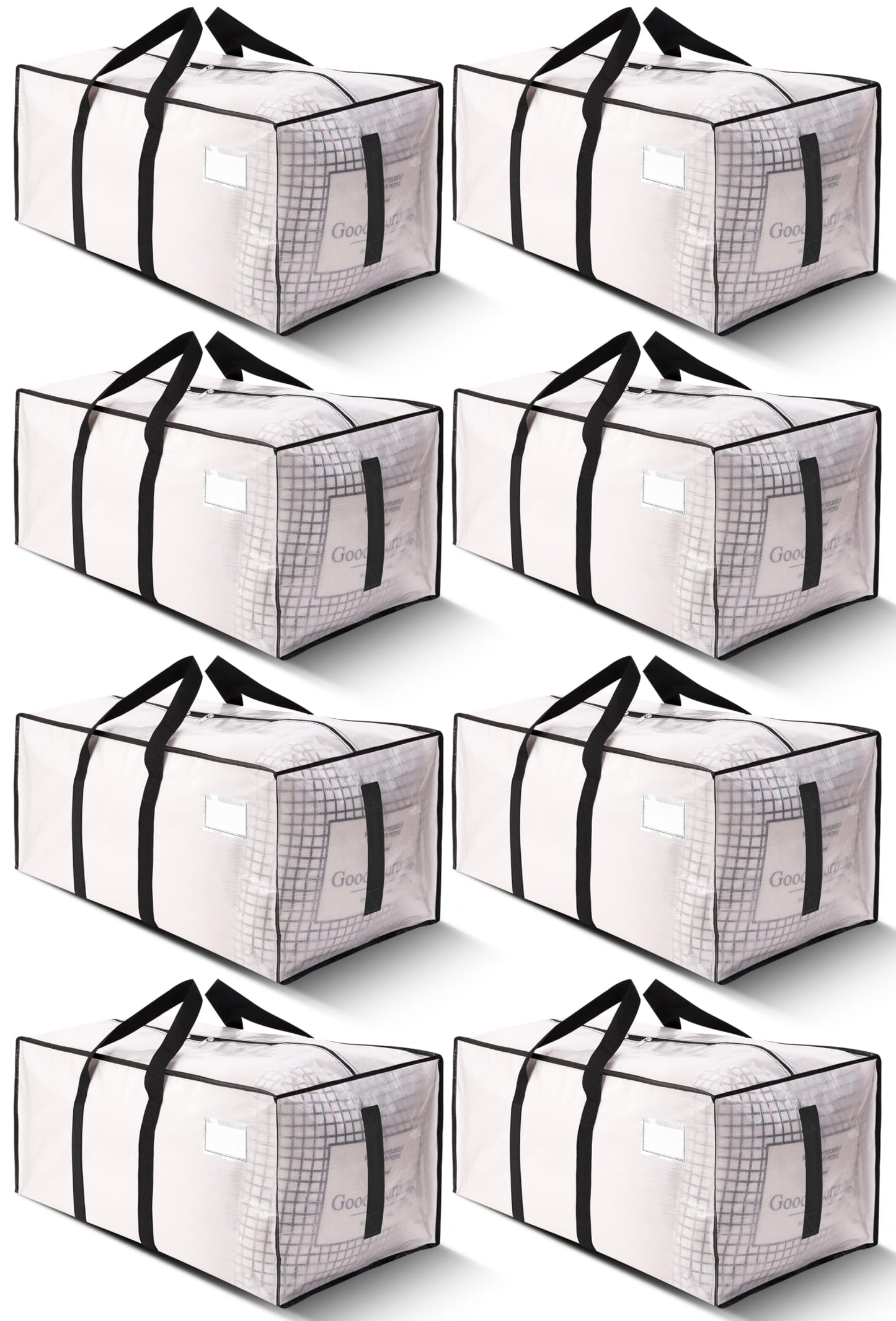 HOMESURE Supports 200lbs Heavy Duty Moving Bags - Strong Zipper & Wrap-Around Handles - Water-Resistant Storage Totes, Durable Alternative to Moving Boxes - 8 Pack - Semi-Transparent