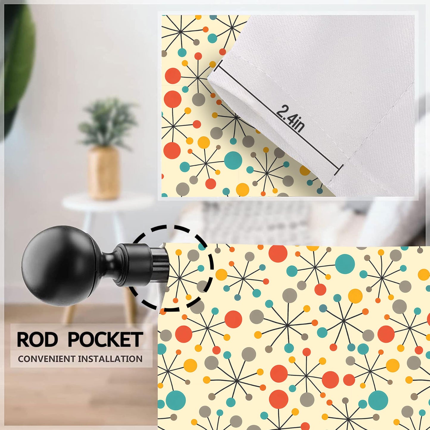Worltoldb Mid Century Kitchen Curtains Cafe Curtains for Bathroom Dining Room Living Room Pocket Window Drapes 2 Panels Set 28"x36"