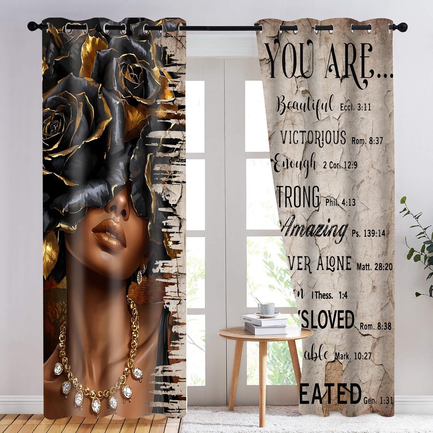 HIYSMT African American Black Woman Curtains Black Girl Afro Blackout Curtain 5284inch Funny Inspirational Quotes Black Gold Queen Privacy Drape for Lady Bedroom Living Room 2Panel HI012CL