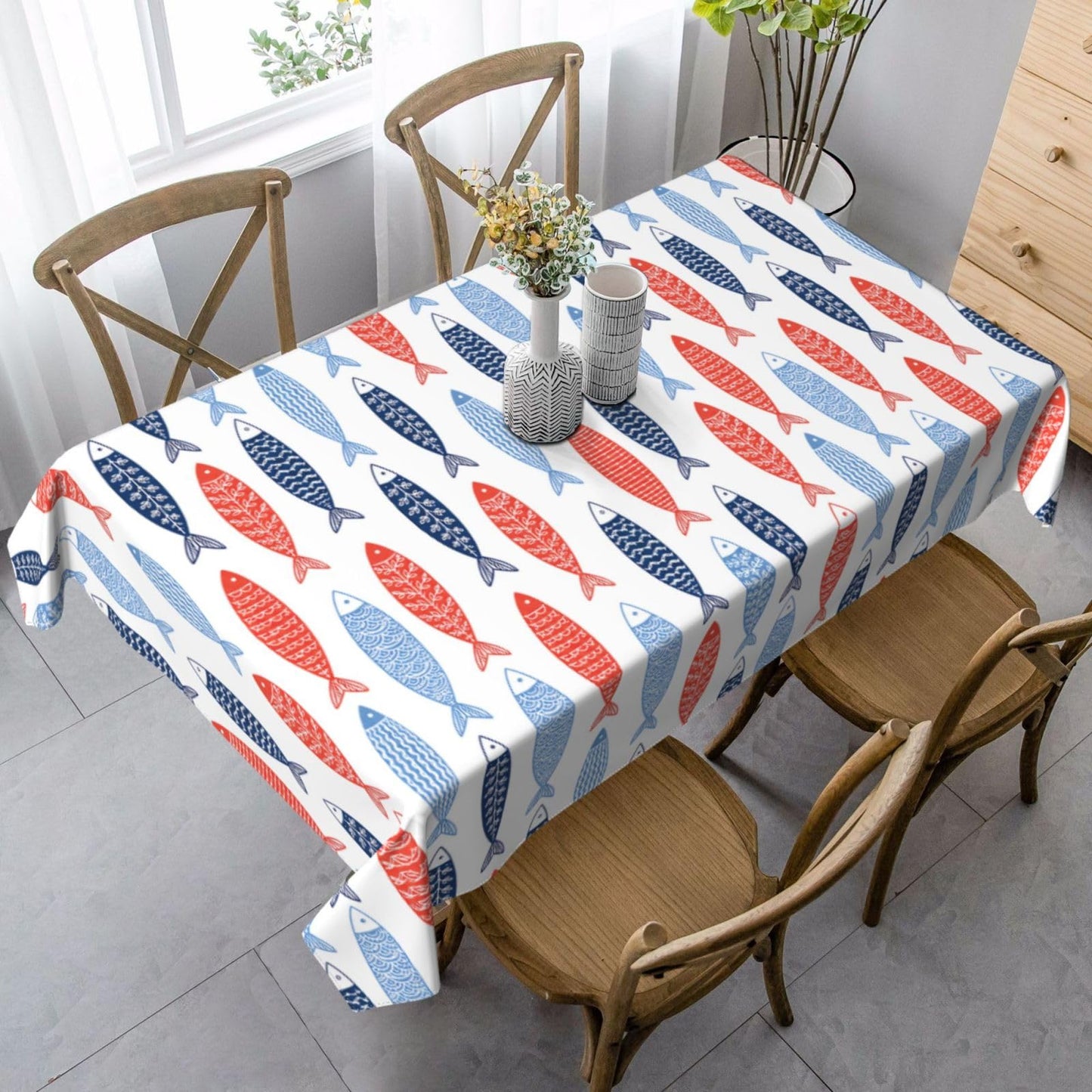 mutakin Fish Rectangle Tablecloth Washable Table Cloth 60x90 Inch Table Cover Waterproof for Decoration Kitchen Dining Room