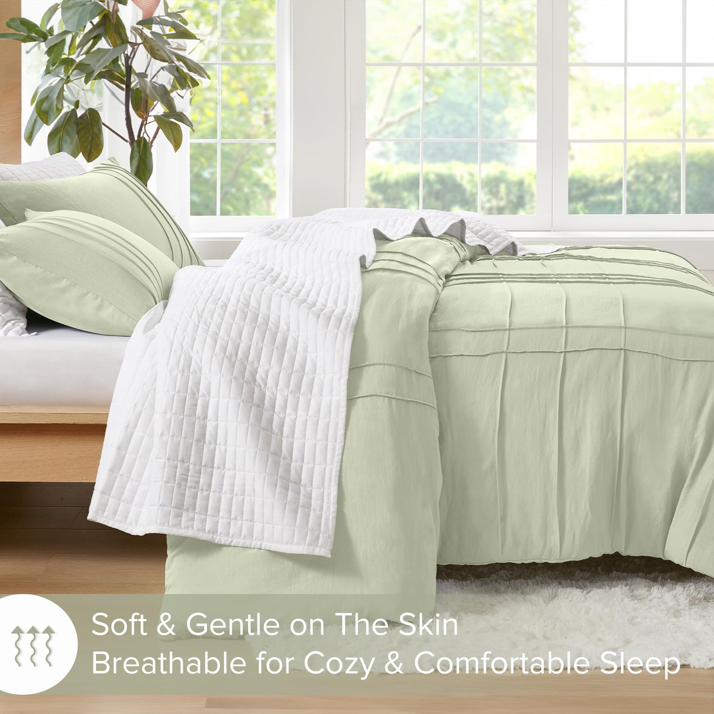 Comfort Spaces Sage All Season Lightweight Comforter Set - 3 Piece Pintuck Pleated Bedding Set, Extra Soft Pre-Washed Microfiber, Shams, King/Cal King
