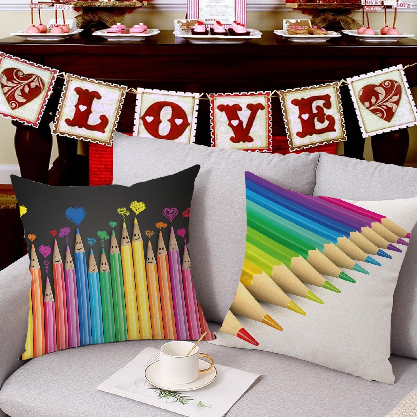 EL Station Valentine's Day Soft Throw Pillow Covers Couch Square Velvet Pillow Case Decorative Cushion Cover 18x18 Inch Set of 4