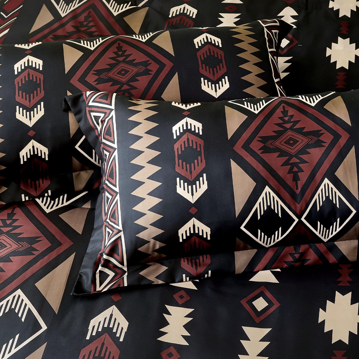 Tyrot King Comforter Set – 3 Piece Black Red Boho Aztec Bedding, Western Southwestern Style Comforter Sets, Soft Lightweight Comforter for All Seasons, 1 Comforter & 2 Pillow Shams