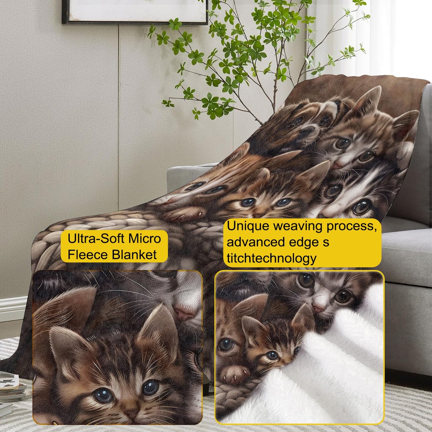 VANZEV Cuddly Kittens and Puppy Blanket Gifts for Women, Cat and Dog Flannel Blanket, Soft Warm Lightweight Throw Blankets for Bed Couch Home Travel Decor 50" x 60"