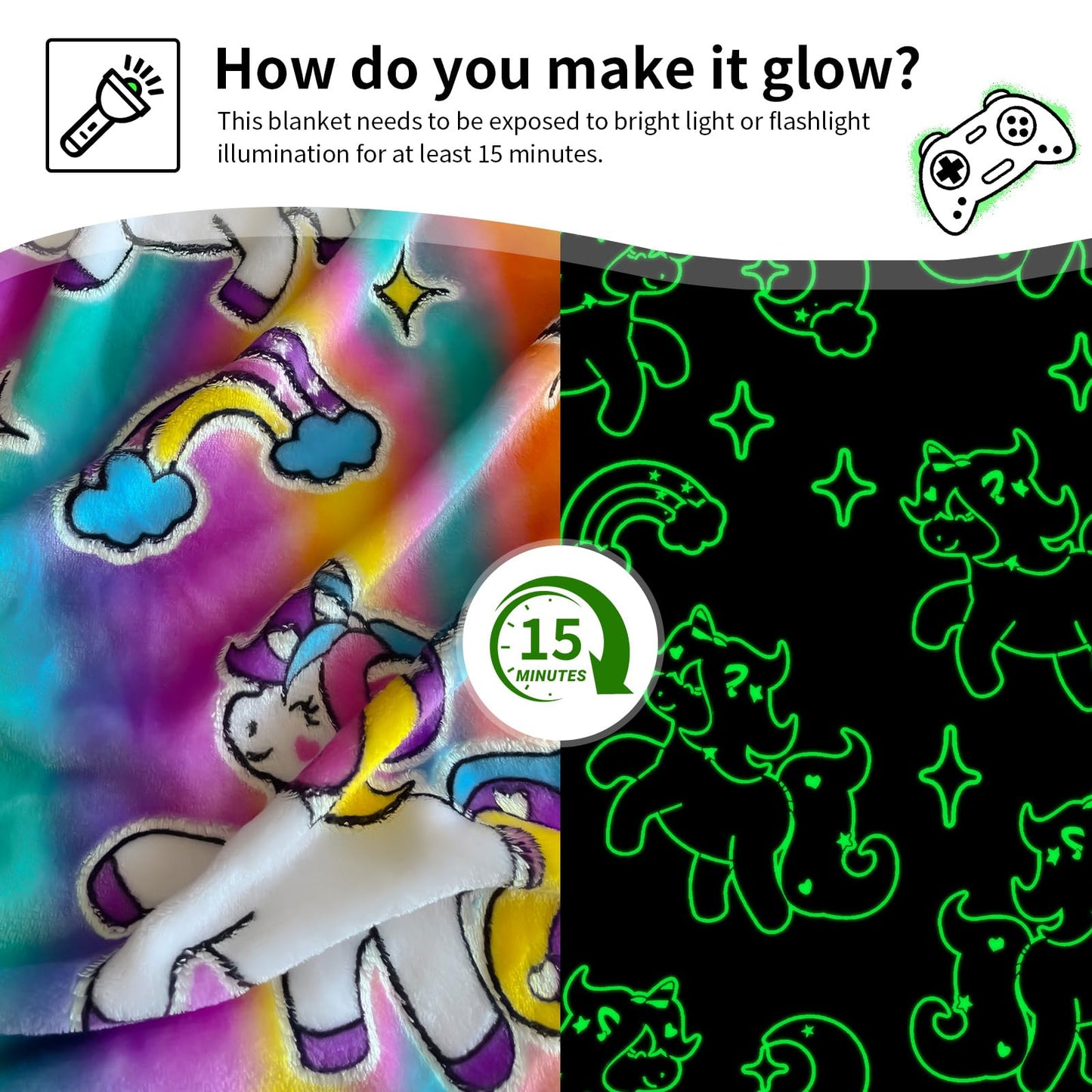 Unicorn Glow in The Dark Blanket, Unicorn Blanket for Girls/Kids, Unicorns Gifts for Girls Age 3-12, Toddler Blanket for Kids, Soft Fleece Blanket Throw Birthday Gift 40"x60"