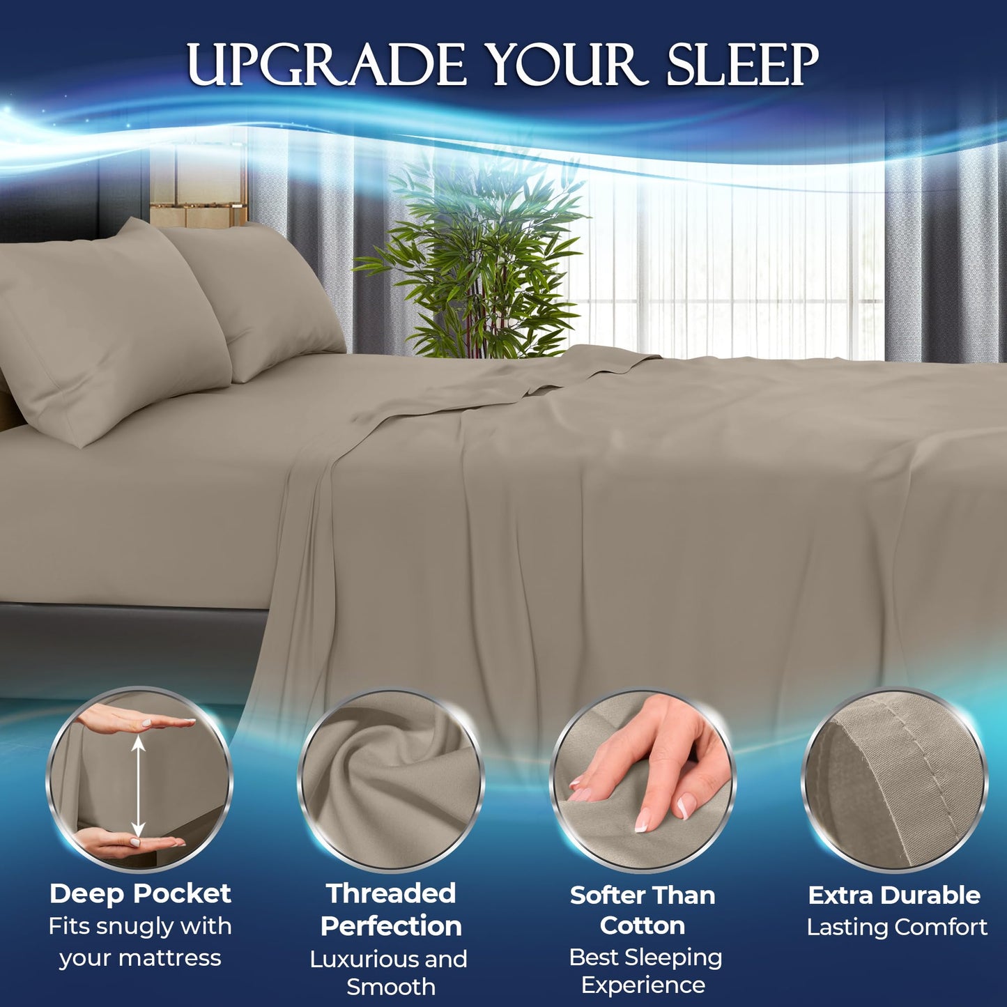DECOLURE Cooling Sheets Full Set 4pcs - Luxurious & Ultra-Soft Full Size Cooling Sheets for Hot Sleepers - Comfortable Bamboo Viscose Microfiber Full Cooling Bed Sheets w/Deep Pockets (Beige)