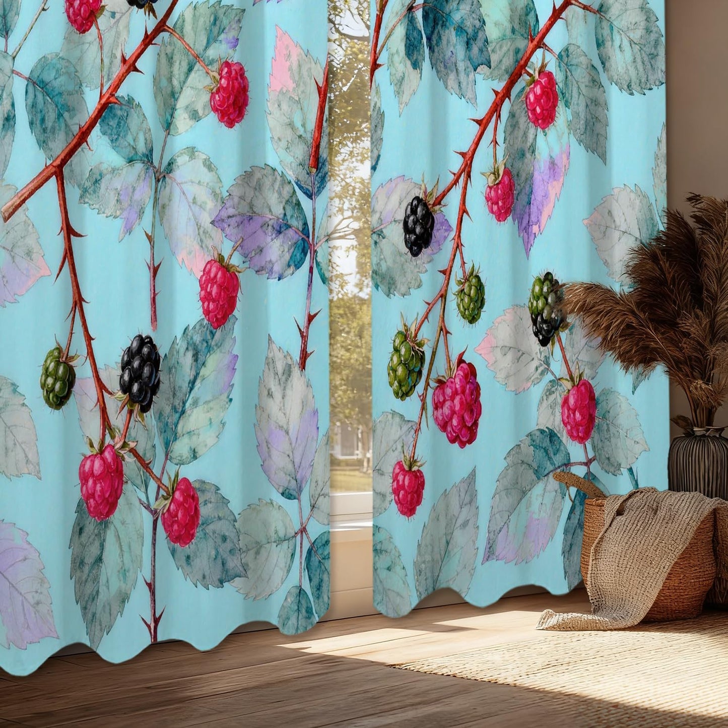 BaoNews Watercolor Light Blue Blackout Curtains for Bedroom, Teal Green Blue Black Abstract Drapes Plastic Grommet Top Insulated Thermal Living Room, 52X84 in 2 Panels