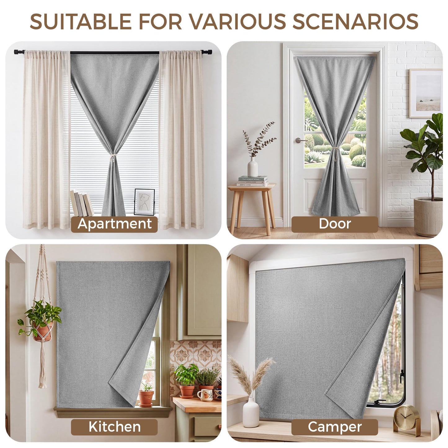 Foxdecor Blackout Curtains No Drill Hook and Loop Single Panel for Window