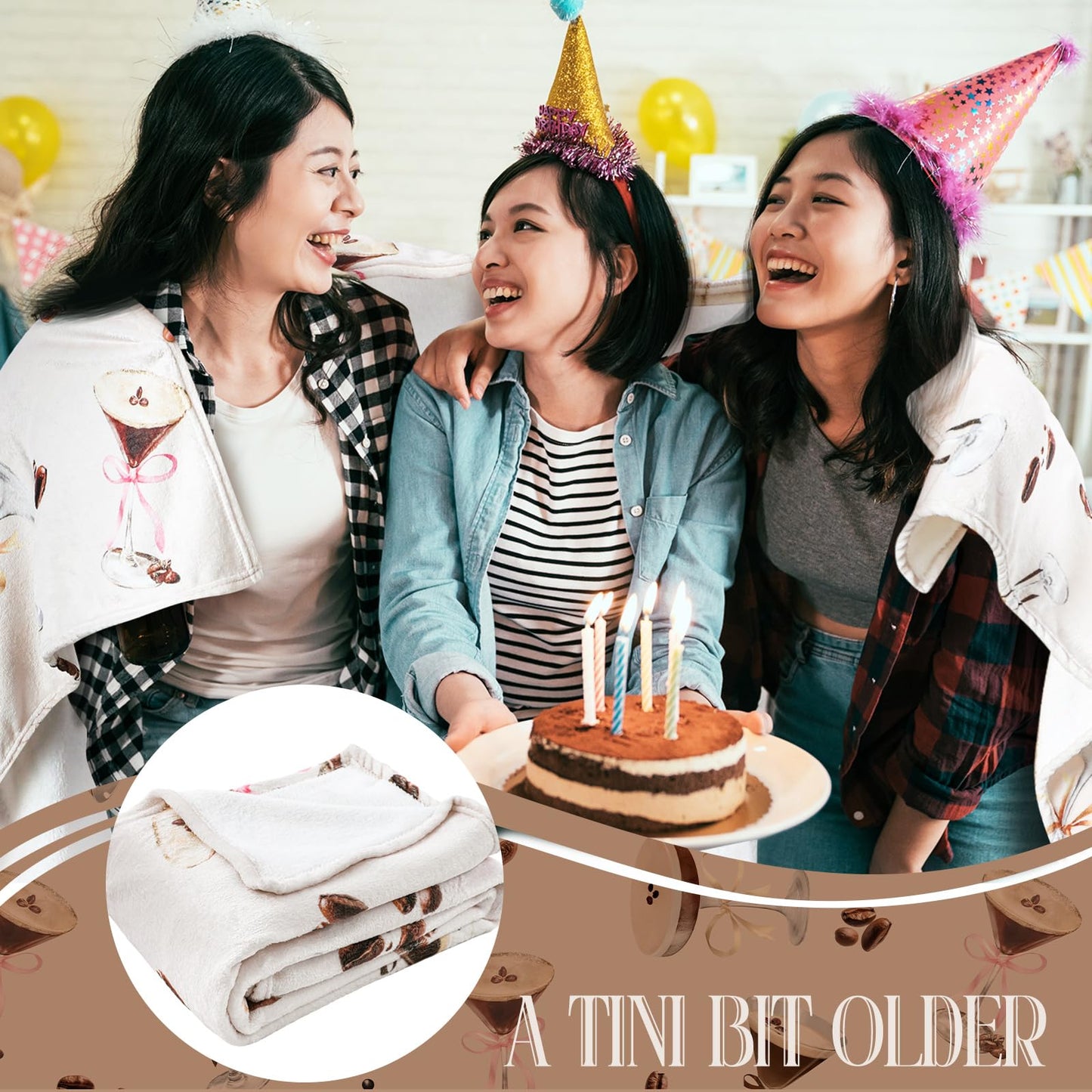 Hahafelt Espresso Martini Birthday Blanket, 60 x 50 Inches A Tini Bit Older Flannel Blanket Decorations for Women Martini Cocktail Birthday Party Bridal Shower Favors Couch Carseat Bed Camping