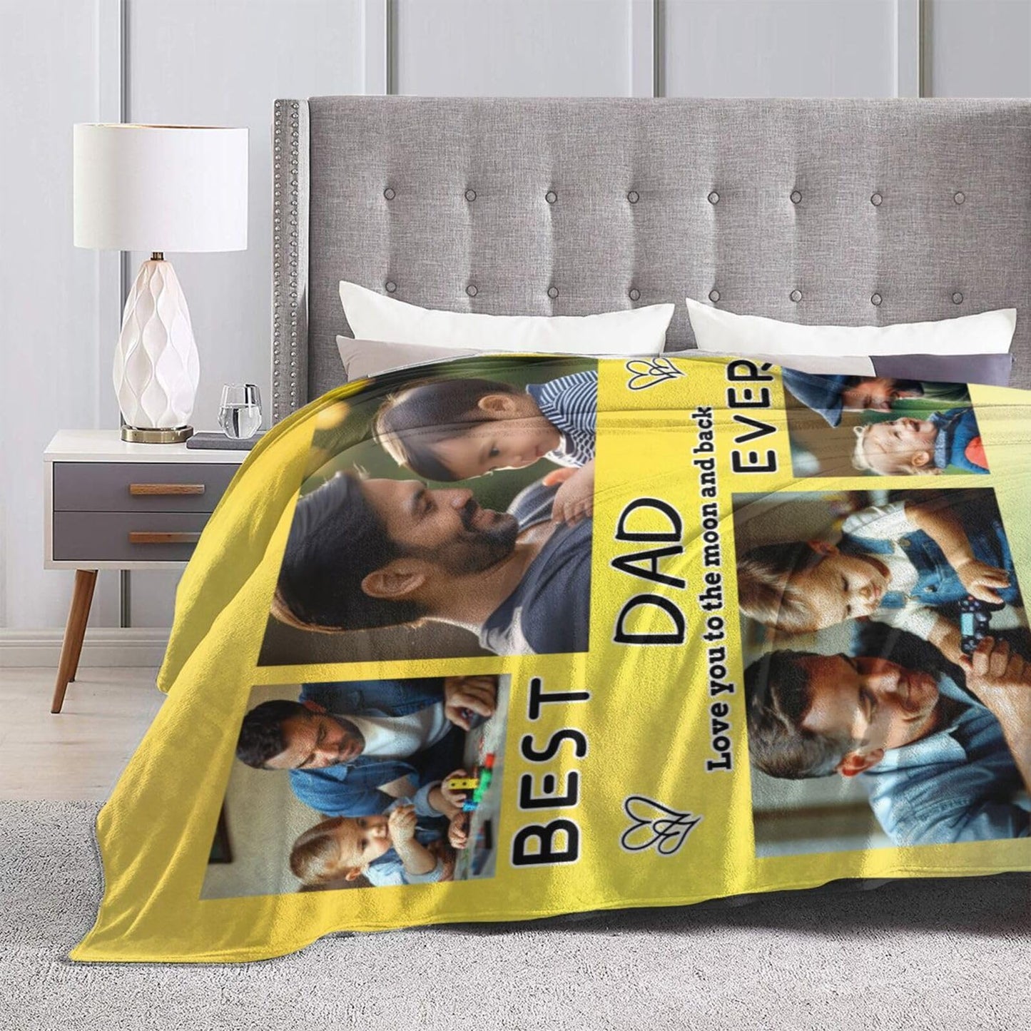 Dewoofly Custom Photo Personalized Flannel Throw Blankets Gift for Your Best Dad Ever, Customized Blanket All Seasons for Birthday Father's Day Presents 60"x50" (Print in USA)