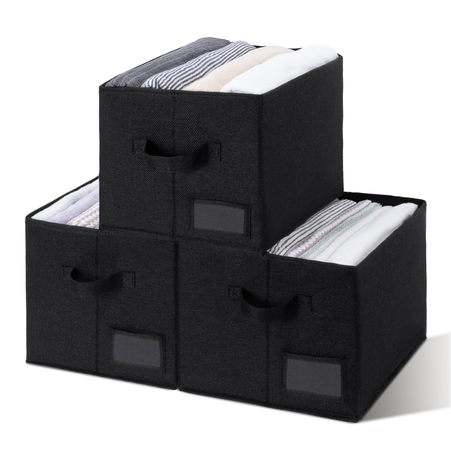 GRANNY SAYS Storage Baskets for Closet Shelves, Fabric Storage Bins for Clothes, Closet Organization Bins, Collapsible Storage Bins with Handles, Black, Large, 3-Pack
