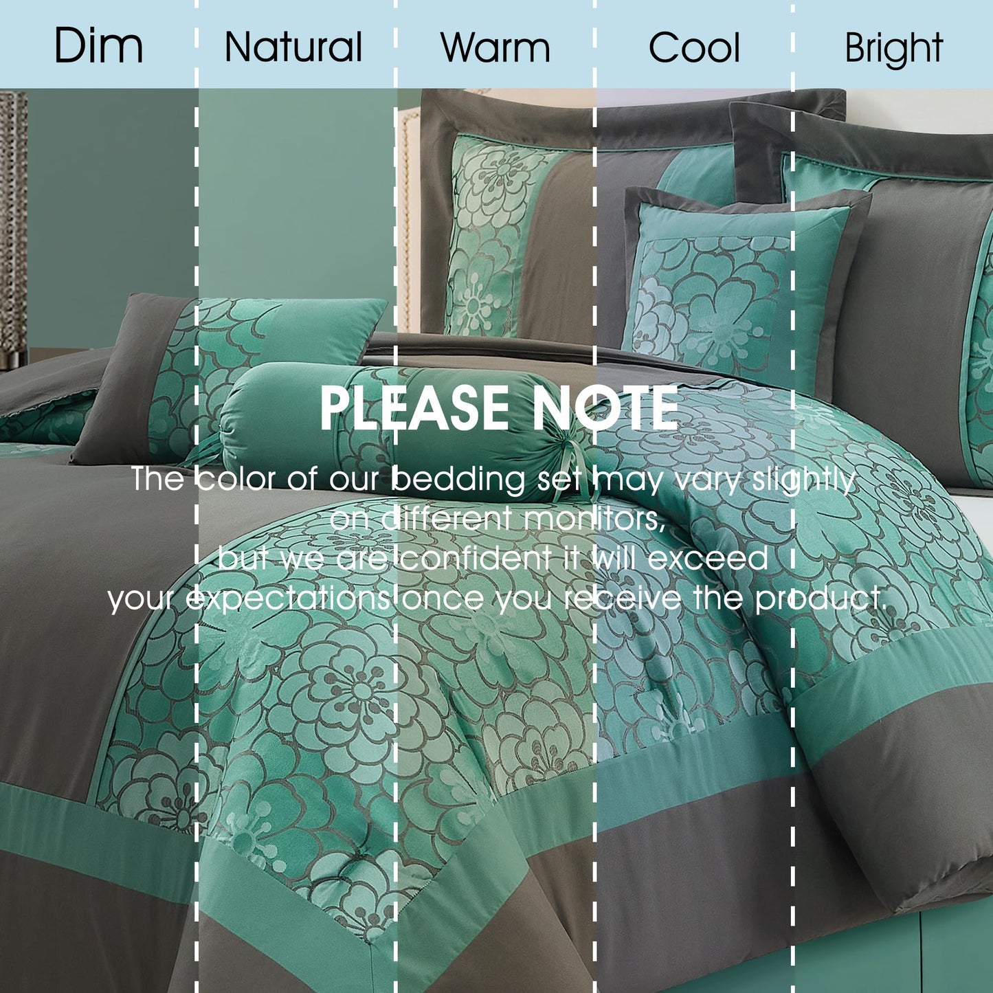 LANCO MODERN LIFESTYLE 7 Piece Queen Comforter Set, Aqua Grey, Elegant Floral Jacquard, Stylish and Cozy Bedding Collection, Premium Bedding Set with Bedskirt, Shams and Pillows