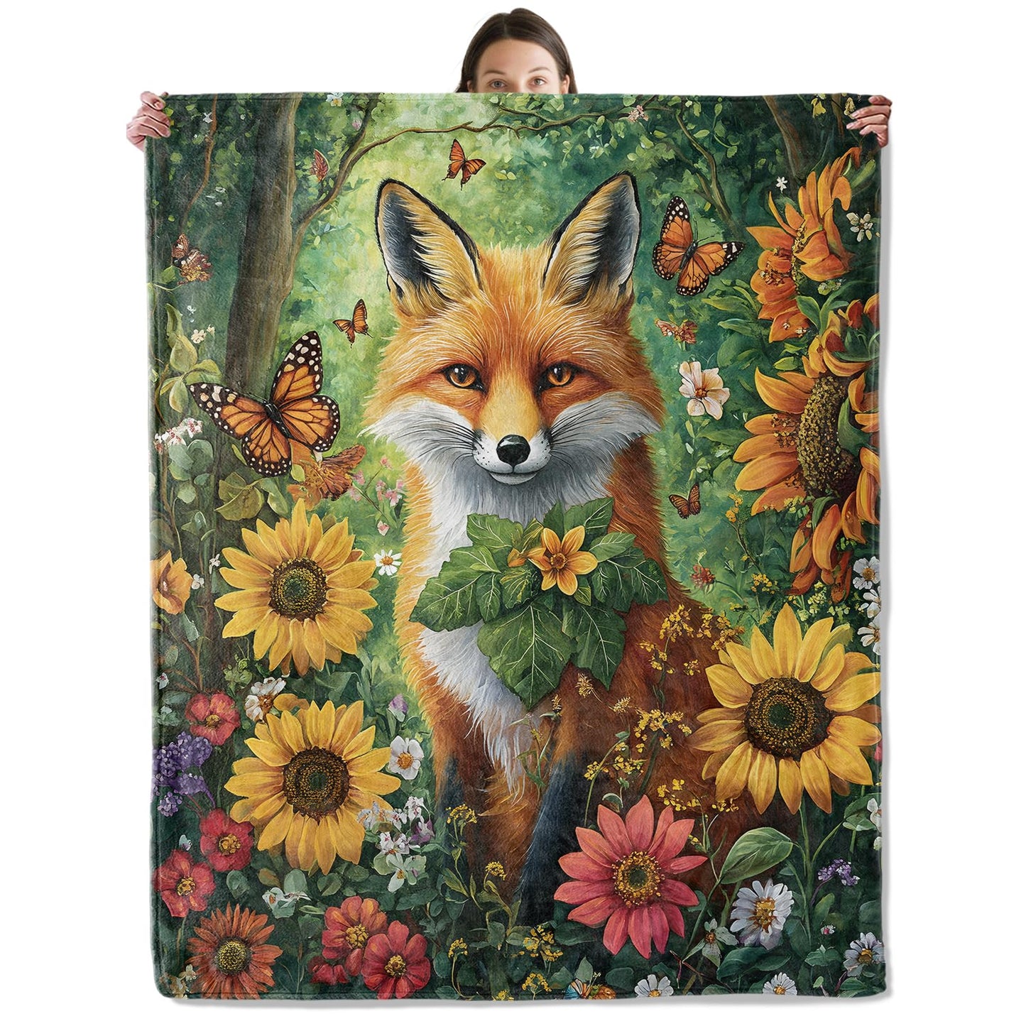 wyxdwh Forest Fox & Flowers Blanket, Cozy Flannel Charming Woodland Foxes Throw Blanket for Couch Outdoor, Plush Soft Lightweight Travel Blankets for Bed Decor and Gifts, for Women Adults Kids 50"x60"