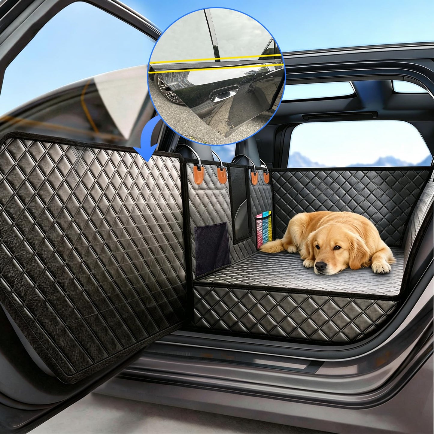 Gisphryn Back Seat Extender for Dogs,Hard Bottom Dog Car Seat Cover for Back Seat,Waterproof Dog Hammock with Door Protection, Anti-Scratch Pet Back Seat Cover for Car, SUV, Holds 420lbs, Black