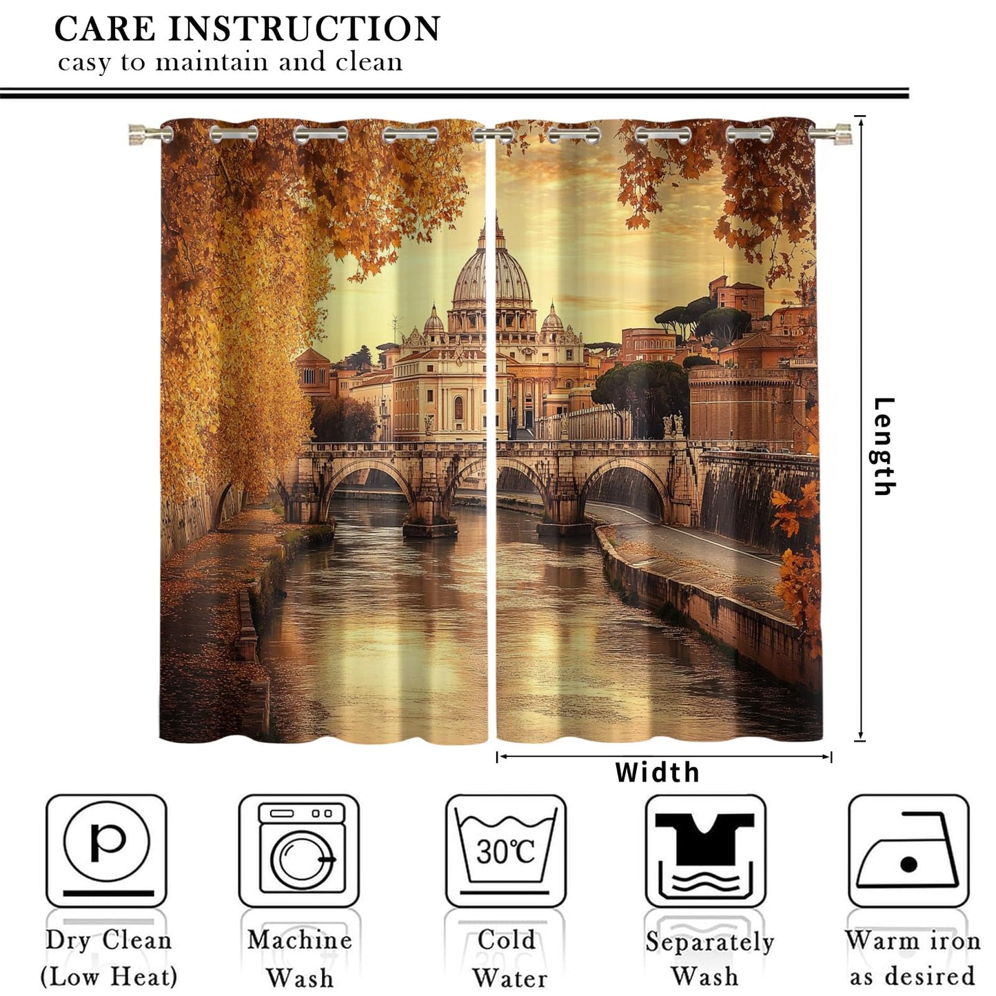 XAFIAUR Castle Blackout Curtains Autumn City View Darkening Grommet Window Drapes European Architecture Print Decor Curtains Apartment Bedroom Living Room 2 Panel Set, 26" W x 63" L x2