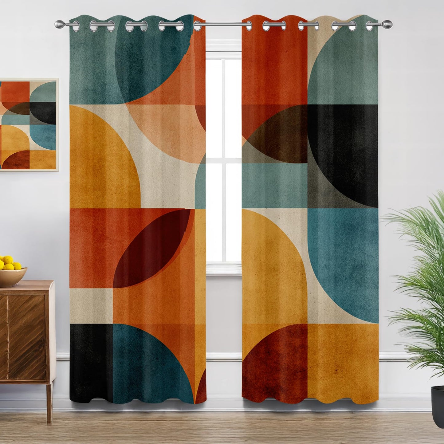 Mid Century Blackout Curtains for Bedroom Living Room, Colorful Modern Abstract Geometric Patterned Window Treatments, Room Darkening Thermal Insulated Grommet Drapes, 45 Inch Curtains 2 Panel Set