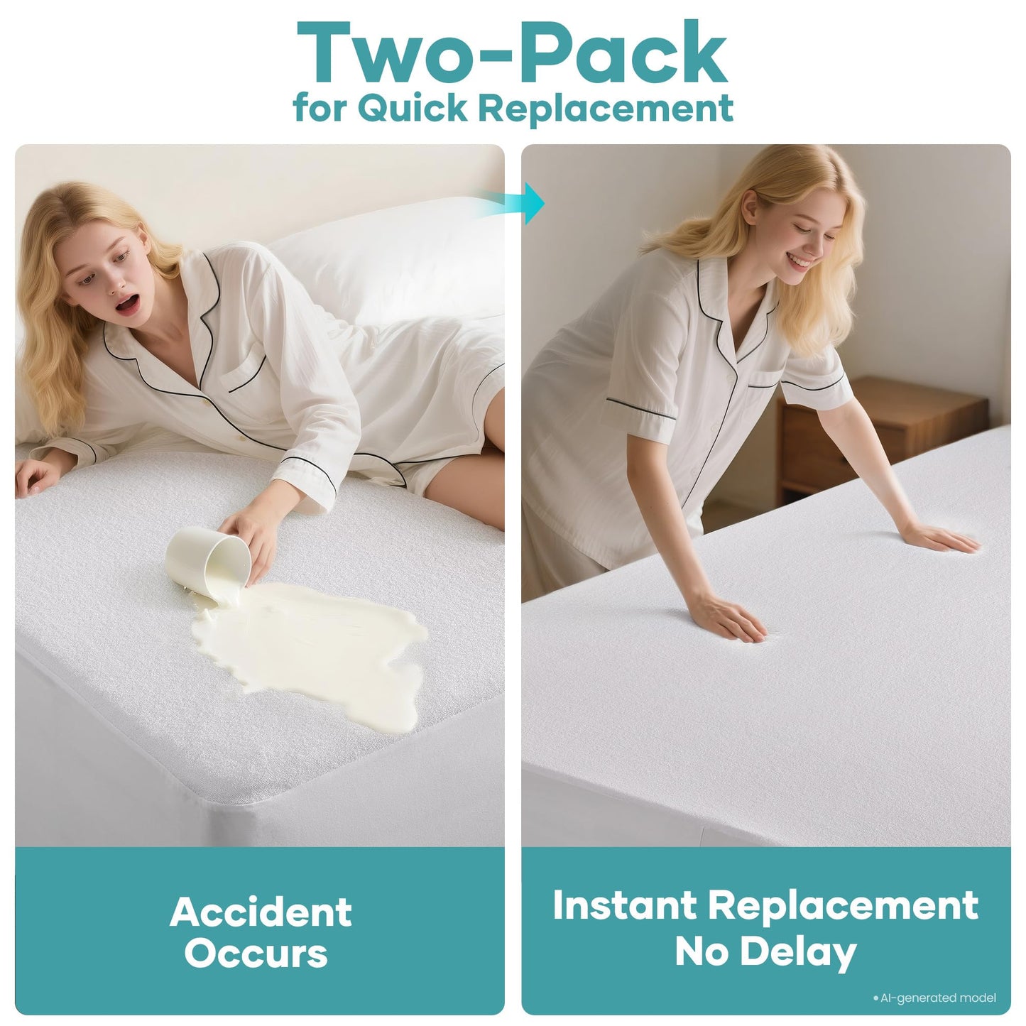 OhGeni 2 Pack Waterproof Mattress Protector, Twin Size Fitted Sheet with Deep Pocket, 6''-16'' Washable Hypoallergenic Mattresses Cover,Noiseless Soft Mattress Pad,Kids' Bedwetting,Pee & Dirt-Proof