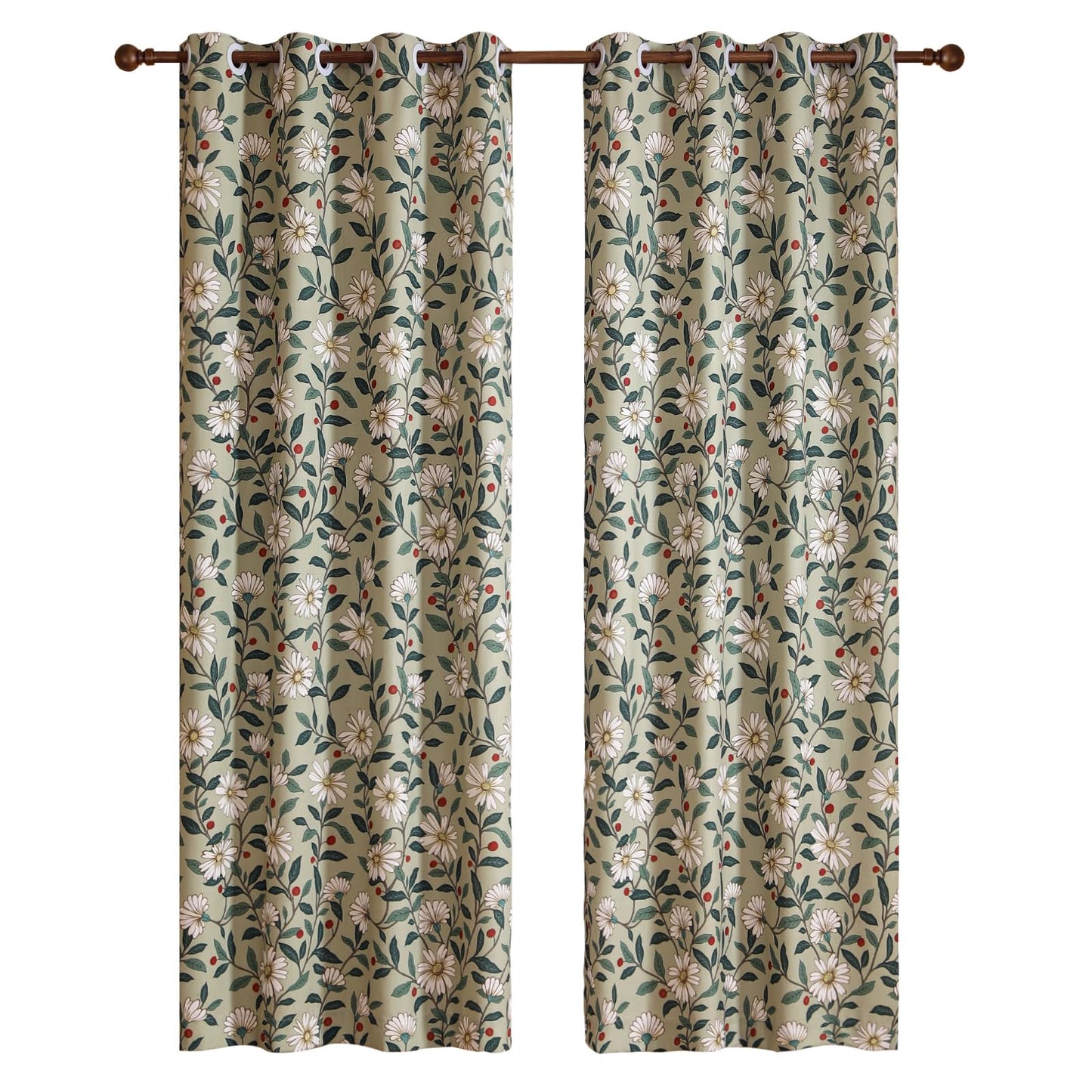ISAENNE Designer French Green Linen Printed Curtain,2 Panels,63"x53"-Brune