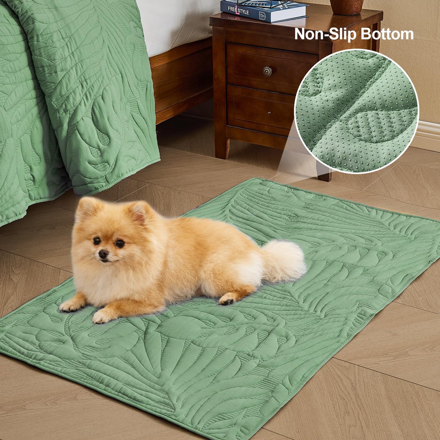 DaisyHuang Botanical Quilt Set King Size -Leaves Pattern Stitching Quilt Set - Elegant & Fresh Style Bedspread Coverlets, Ultra Soft, Reversible, Lightweight, 4 Piece with Floor Mat, Olive Green
