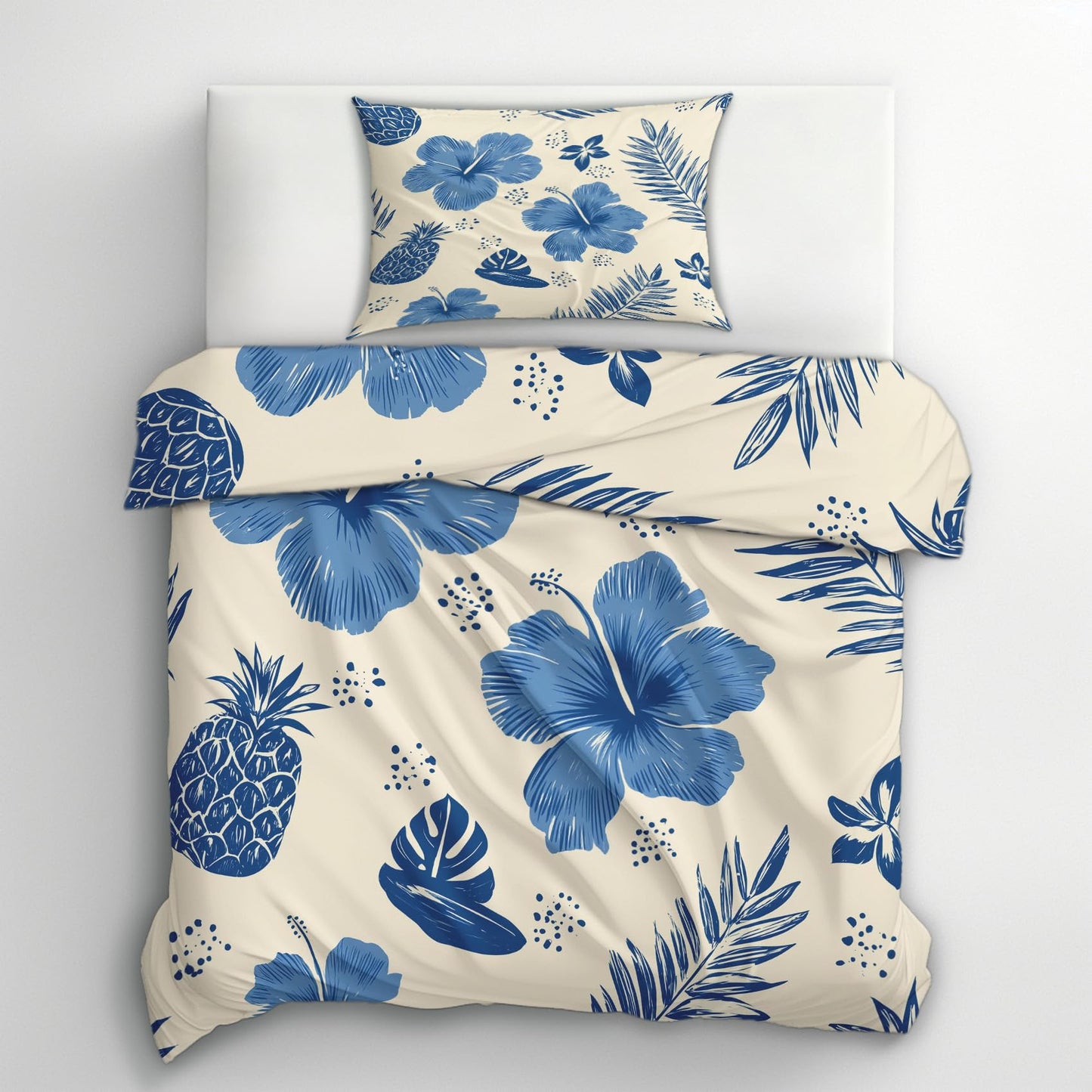 Tropical Floral Full Duvet Cover Set 3 Piece, Hawaiian Hibiscus Flower Reversible Bedding with 2 Pillow Shams, Zipper & Ties, Ultra Soft Microfiber, Floral Bedroom Decorations 49A-K