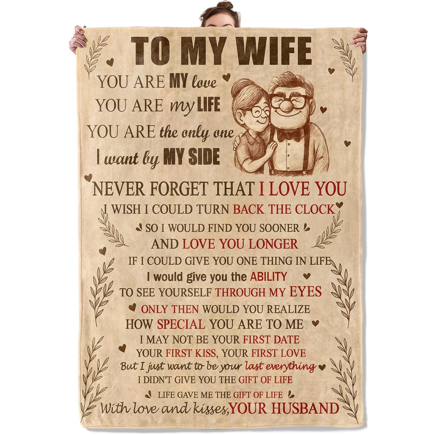 TRYYN Gifts for to My Wife Blanket,Romantic Love Letter Flannel Throw,50x60in,Anniversary Wedding Valentine’s Day Present from Husband to Wife Women Her,Lightweight Blankets for Couch Living Room