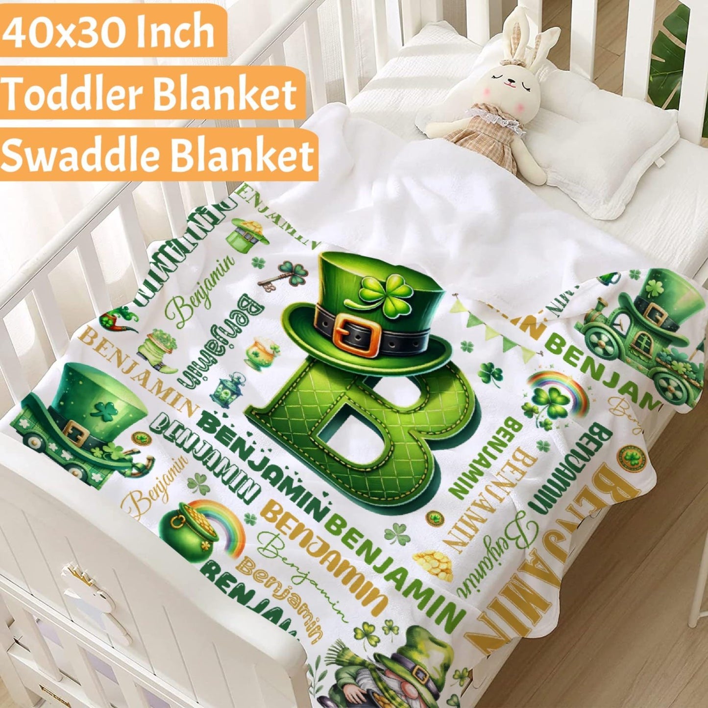 Personalized St Patrick's Day Blanket Soft Fuzzy Flannel Throw 40"x30" Decor for Bed Sofa