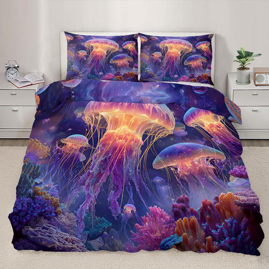 ZAOMIR Colorful Jellyfish Duvet Cover King for Teen Kids Girls Boys, Flash Jellyfish Bedding Set 3Pcs Lightweight Soft, Coral Comforter Cover with 2 Pillowcases