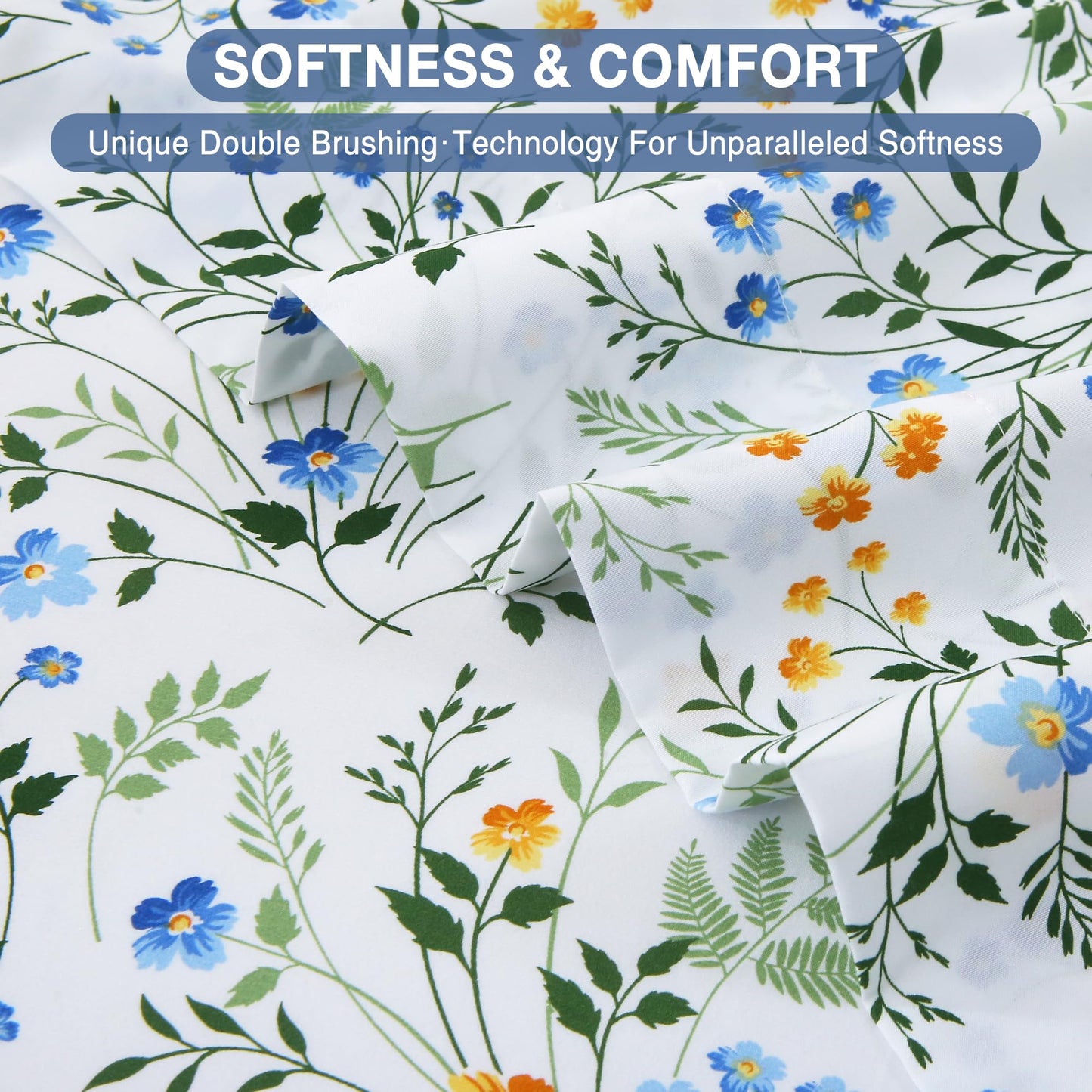 Viviland Full Bed Sheet Set - 4 Piece Double Brushed Microfiber Bedding - Deep Pocket Up to 15", Ultra Soft, Breathable & Wrinkle Resistant Skin-Friendly Cooling Sheets for Adult - Sunlit Field(F)