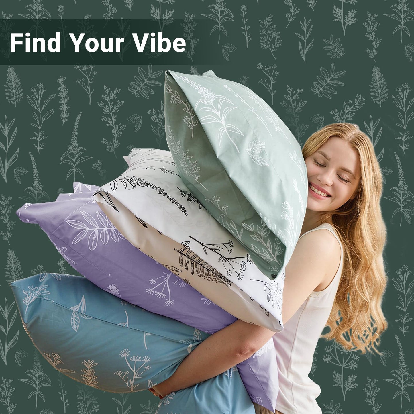 MUXHOMO Duvet Cover Queen Size, Reversible Floral Forest Green Duvet Cover Set with Zipper Closure, 3 Pieces Botanical Patterns Soft Microfiber Bedding Set with 4 Ties (90"x90", 2 Pillow Cases)