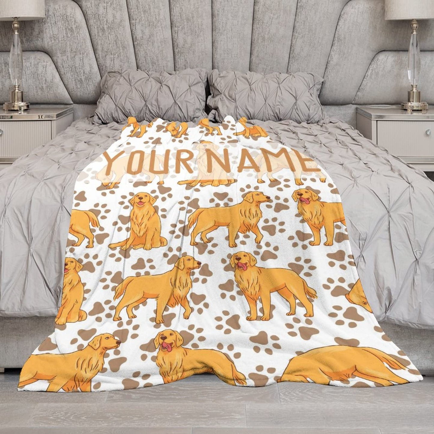 AIOMXZZ Personalized Golden Retriever Blanket Gifts with Text Name, 60"x80" Dog Pattern Flannel Fleece Throw Blanket Soft, Lightweight, Comfortable, Warm Golden Retriever Blanket for Adults Kids