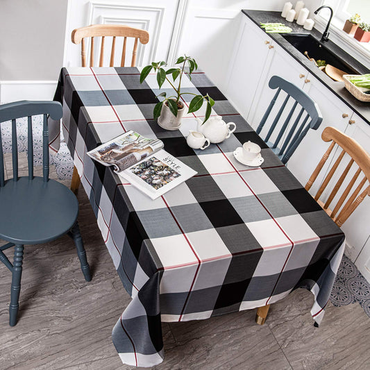 Melodieux Rectangle Plaid Check Tablecloth Spill Proof Water Wrinkle Resistant Table Cover Holiday Party Outdoor Checkered Tabletop Decoration Kitchen Dining Room, 60" x 120", Black