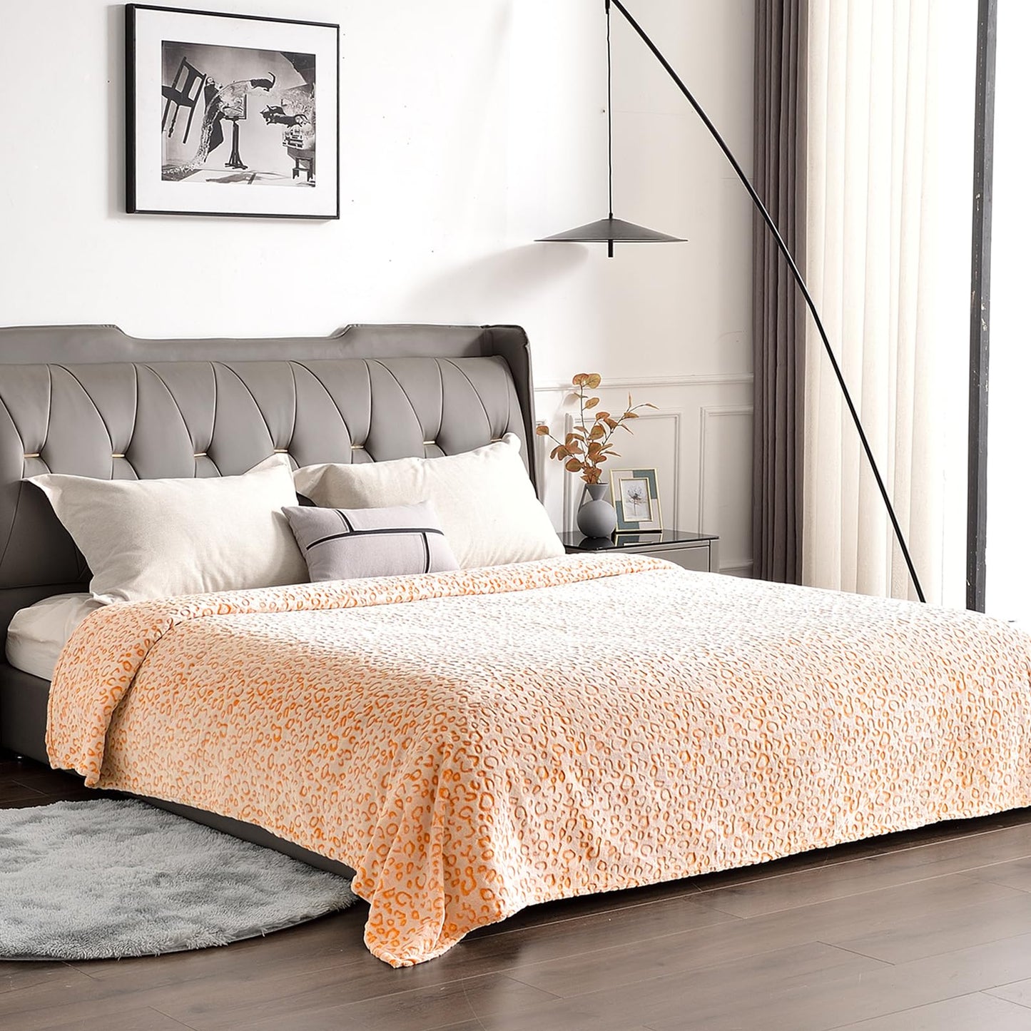 PLEASANT BOULEVARD | Leopard Throw Blanket Fleece, Premium Lightweight Cozy Warm Plush Microfiber Bedspread for Couch Sofa and Bed (Orange, Throw (50 x 60 inches))