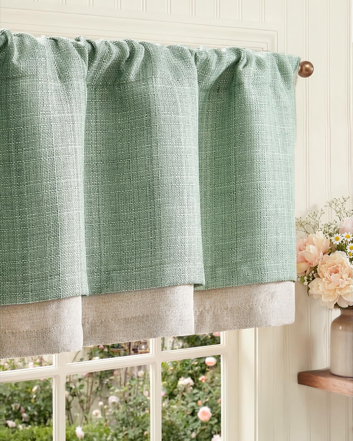 jinchan Faux Linen Valance Kitchen Curtain Light Filter Double Layer 18in