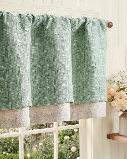 jinchan Faux Linen Valance Kitchen Curtain Light Filter Double Layer 18in