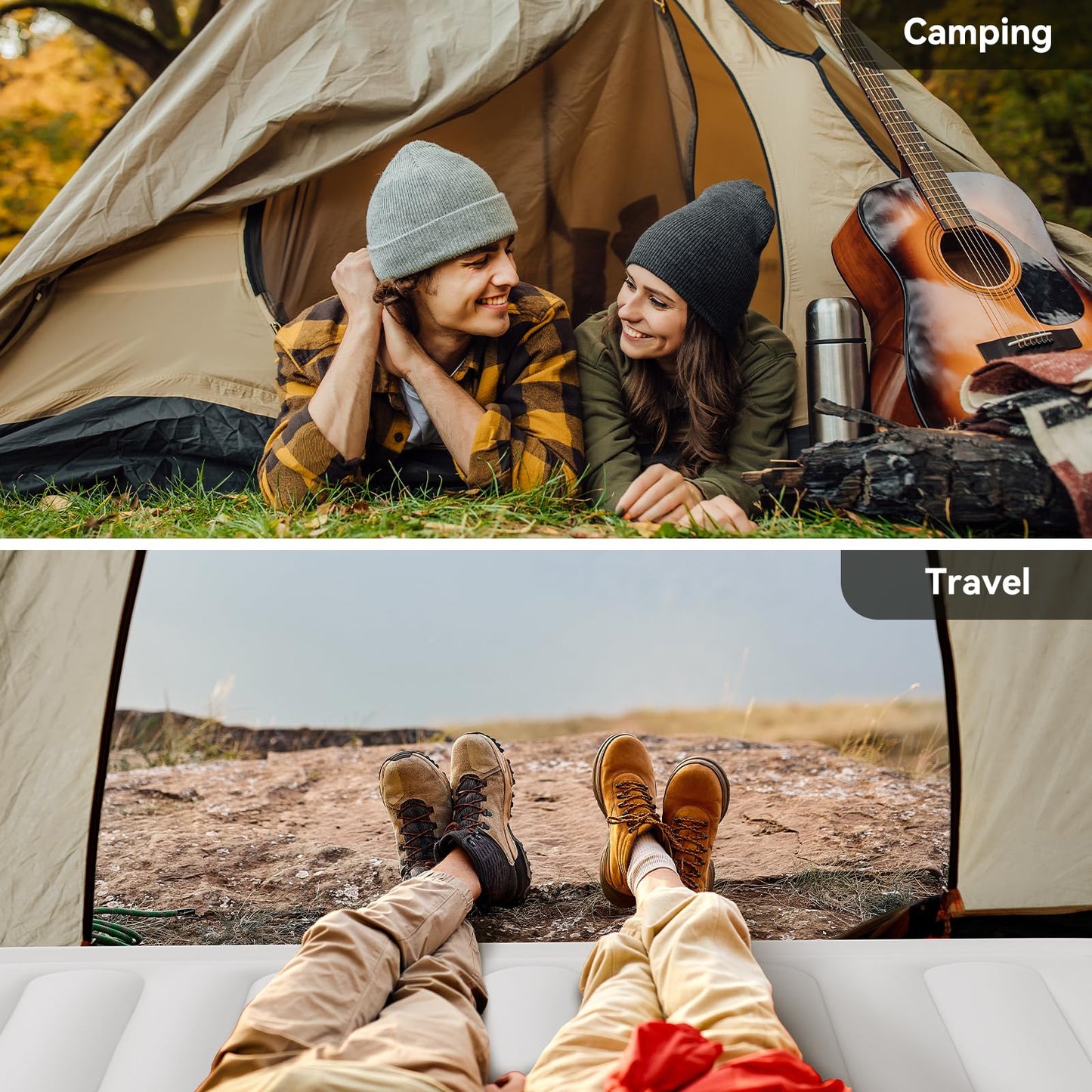 COMMOUDS Twin Air Mattress with Built-in Battery Powered Removable Pump, 18" High Inflatable Mattress, Portable Blow up Mattress, Air Bed for Camping, Home and Guest