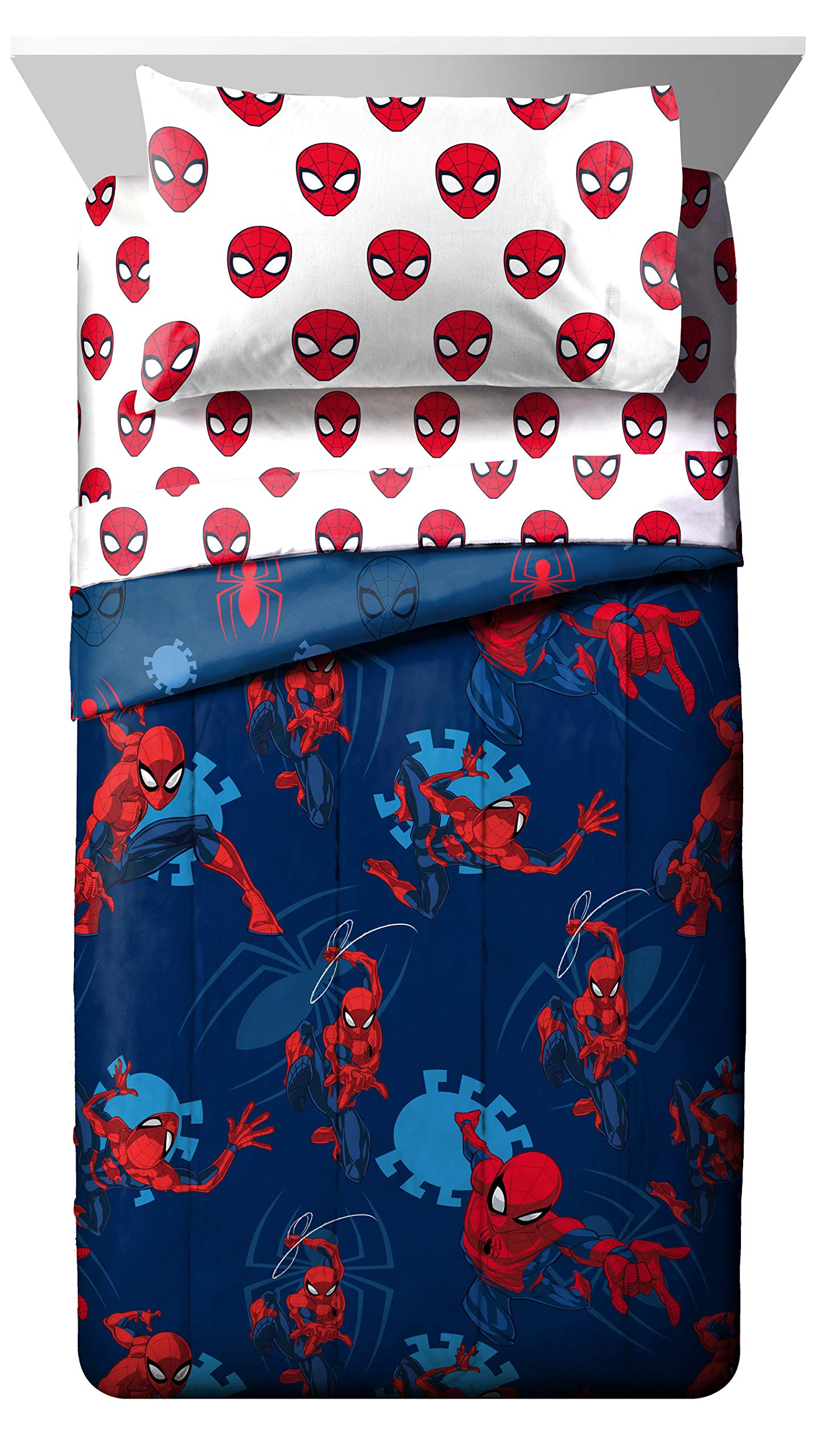 Jay Franco Marvel Spiderman Spidey Daze 5 Piece Full Bed Set - Includes Reversible Comforter & Sheet Set Bedding - Super Soft Fade Resistant Microfiber (Official Marvel Product)
