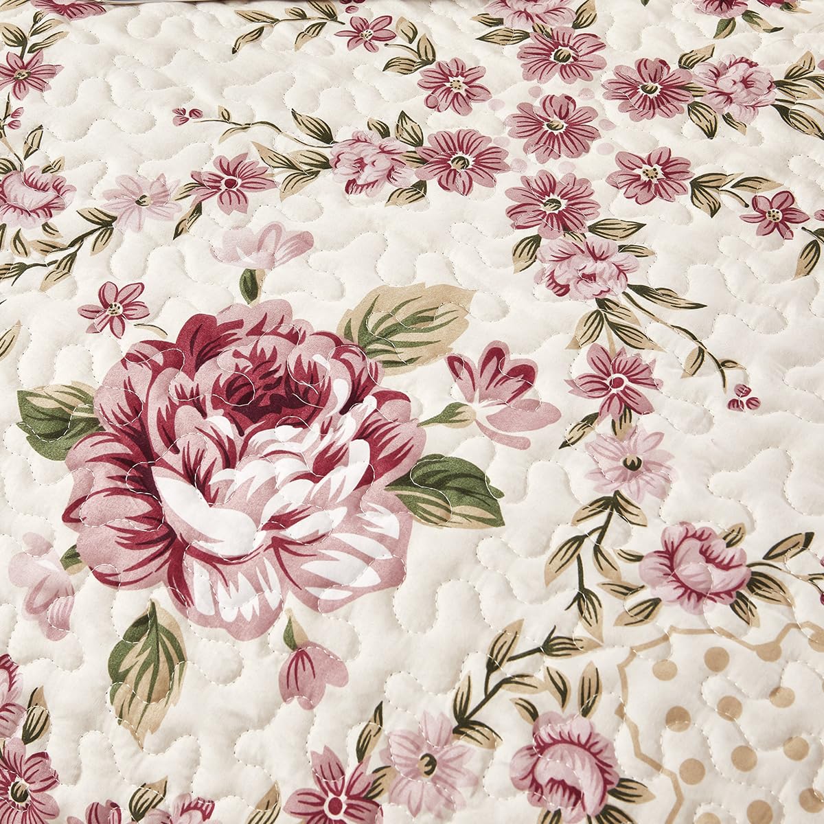 Boho Purple Rose Floral Quilt Set King Size, 3 Piece Lightweight Summer Bedding Set with 2 Pillow Shams, Soft Reversible Microfiber Bedspread, Farmhouse Coverlet for All Season (Purple Rose, King)