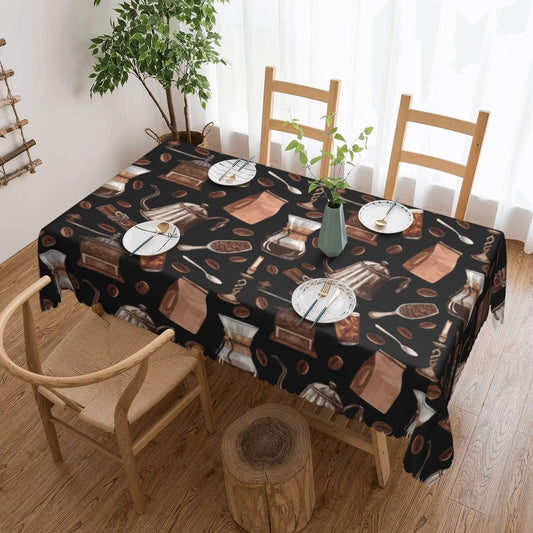 MENZHYAN Coffee Print Rectangle Tablecloth Cafe Pattern Beans Polka Dot Table Cloths Vintage Espresso Machine Doodle Style Washable Table Cover for Home Kitchen Dining Party Decor 54 x 72 Inch