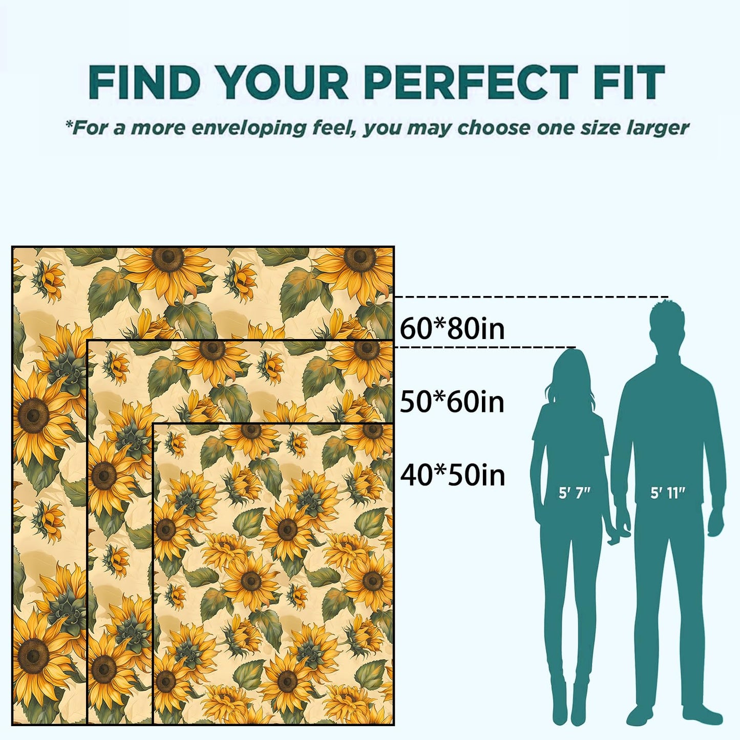 qxfqxf Vibrant Sunflower Blanket Lightweight Blankets Gifts for Women Flannel Throw with Floral and Green Leaves on Warm Beige Background Printed for Sofa, Bed, Travel, Decor Throws 60x50 Inch