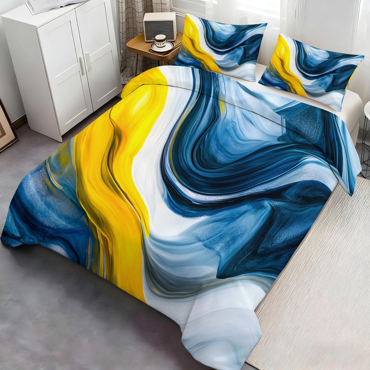 Twin Size Duvet Cover Fluid Art Print Duvet Cover Abstract Comforter Cover Abstract Waves Bedding Kids Room Bedding Decor (Reversible Printing)