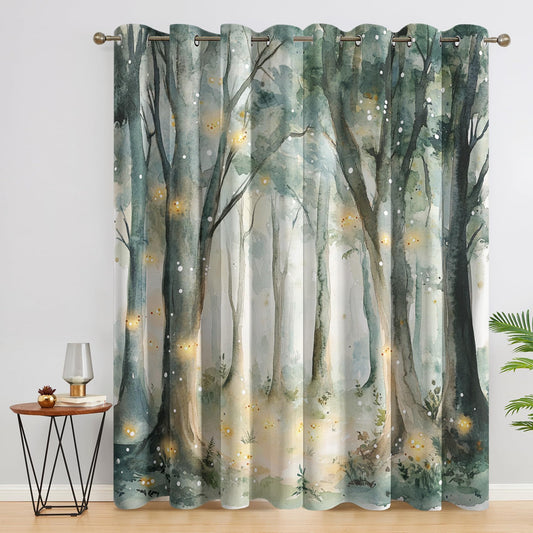 Magic Enchanted Forest Curtains, Fairy Tale Window Curtains, Watercolor Tree Blackout Curtains 54 Inches Long, Thermal Grommet Drapes for Bedroom Living Room, 2 Panels Set - HjL694