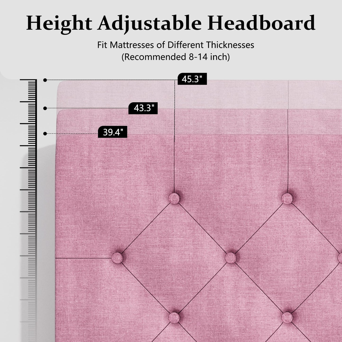 Lullabyre Twin Bed Frames for Kids, Upholstered Platform Bed Frame, Pink Bed Frame with Tufted Headboard, No Box Spring Needed, Easy Assemble, Pink
